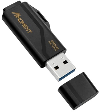 MMOMENT MU G03 128GB Flash Drive USB 3.2 (USB 3.1/ USB3.0) USB Flash Drive, Read Speed up to 100MB/s Thumb Drive Memory Stick | Up to 30MB/s write; compact matte black body with a lanyard hole and removable cap that protects the USB connector