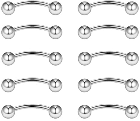 Gojewen 10stk Curved Barbell Augenbrauenpiercing Lippenpiercing 6mm 8mm 10mm Edelstahl Piercing Nase Lippe Augenbrauen Helix Rook