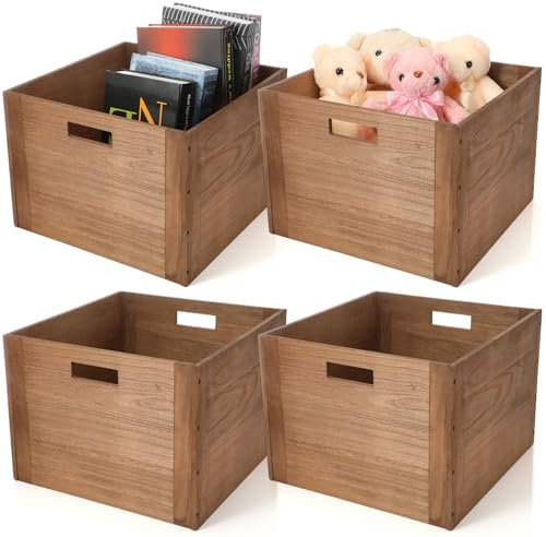 Menkxi Stapelbare Holz-Aufbewahrungswürfel für Regale, Schrank, Holzkisten, Aufbewahrungskörbe, Behälter für Spielzeug, Bücher, Kleidung, Heimbüro, Dunkelbraun (35,6 x 35,6 x 25,4 cm)