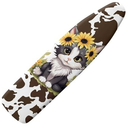 Wanyint Bügelbrettbezug mit Sonnenblumen-Katzen-Druck, elastische Kanten, 140 x 40 cm, robuste dicke Polsterung, wärmereflektierender Bügelbrettbezug und Pad