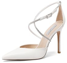 QUEEN HELENA Décolleté con Strass Scarpe Eleganti a Fascia Incrociata Donna K3315 (Bianco, Sistema Taglie Calzature EU, Adulto, Donna, Numero, Media, 38)