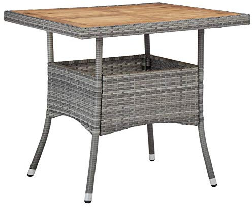 Homgoday Outdoor Esstisch Grau Poly Rattan und Akazienholz Massivholz Outdoor Esstisch Couchtisch Garten Bistro Terrassentisch Garten Outdoor Essmöbel 1373