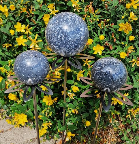 Jürgen Bocker Garten-Ambiente Blütenzauber Paris Rosenkugel 3er Set 15/10/10 cm Edelstahl Gartenstecker Deko mit Stab 80 cm (anthrazit)