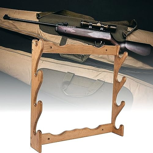HUGDSB Holz-Gewehrständer, an der Wand montierter Waffenständer for 4 Waffen, for Schrotflinten und Gewehre, Luftgewehrständer, Display-Reinigung und Waffenwartung