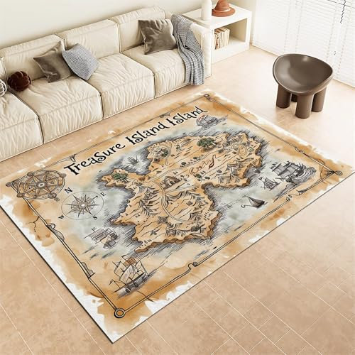 Srigzcaly Superweicher Teppich kinderzimmer 80x150cm Vintage Weltkarte Kompass Antirutsch Teppich Schlafzimmer-Rechteckteppich, Antik Wohnzimmer-Teppich Balkon-Bodenmatte kinderteppich