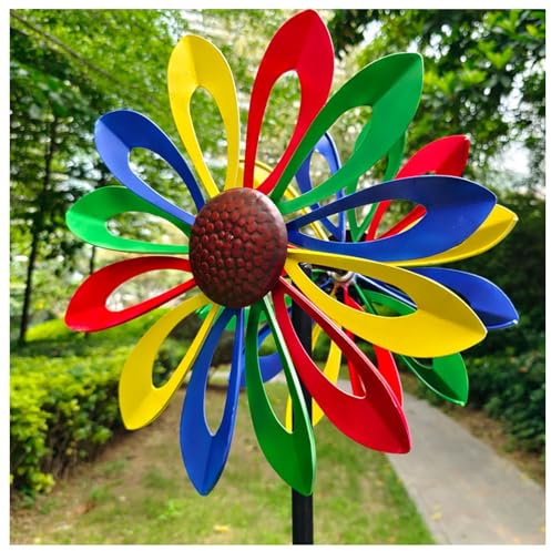 WindräDer Doppelwindrad mit gegenläufigen Rotoren,174CM, WindräDer Aus Metall FüR Den Garten Familie, Freunde Und Bekannte,Colorful