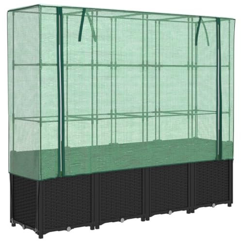 vidaXL Hochbeet mit Gewächshaus-Aufsatz, Pflanzbeet mit Eisenrohr-Rahmen, Gemüsebeet für Garten Terrasse Balkon, Pflanzkasten Frühbeet, Rattan-Optik