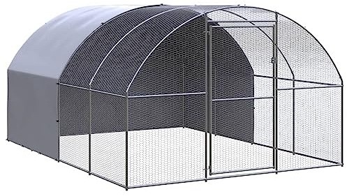 IKAYAA Freilaufgehege Hühner 3 x 4 x 2 m Hühnerstall Verzinkter Stahl Hühnergehege Freilauf Groß mit Sonnenschutzdach und Tür für Haustierkäfig Hühnerkäfig Vogelkäfig Kleintiere