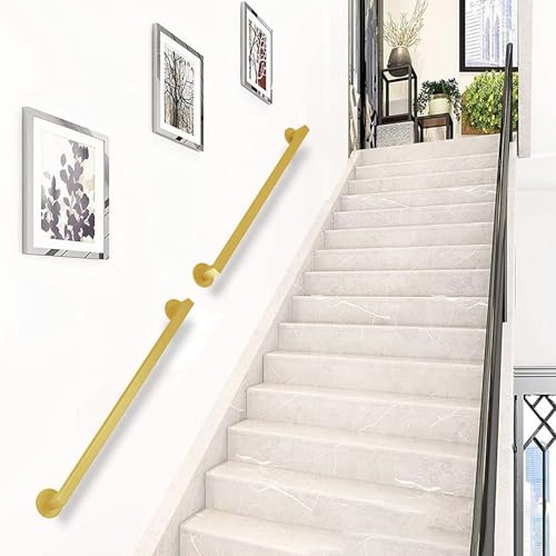 Whnoorher Treppenhandlauf aus Metallschmiedeeisen, modernes Handgeländer in Goldmatte, Treppengeländer für den Innen- und Außenbereich – Komplettset(100cm)
