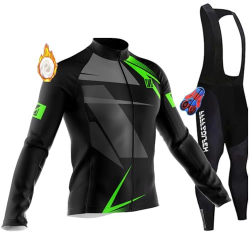 Herren Fahrradbekleidung Set Herren Radsportanzüge mit Thermofleecefutter Langarmtrikot Winter Radtrikot Set mit 9D Polster Hosen für MTB Rennrad (17,M)