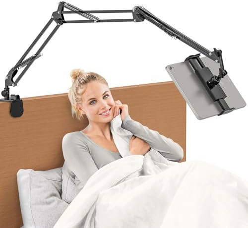 Jubor Amélioré Support de Tablette pour Lit, Support de iPad de Bureau avec 3 Bras Métalliques Réglable, Rotation 360 Degrés Pieds de Lit iPad pour iPad/Pro/Mini/Air 4.7-12.9 Tablette Téléphone