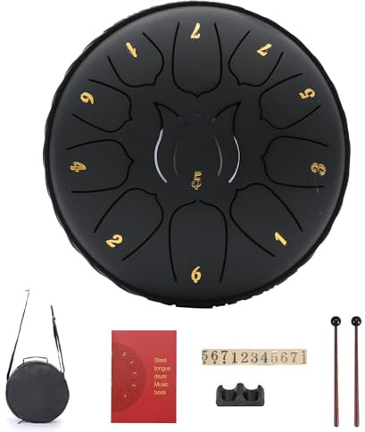 Lancoon Stahlzungentrommel mit 6 Zoll 11 Töne D-Dur Percussion Instrument Klarer Klang Drumsticks Tragetasche Handpan Drum Anti-Corrosion für Meditation Musik Aktivität