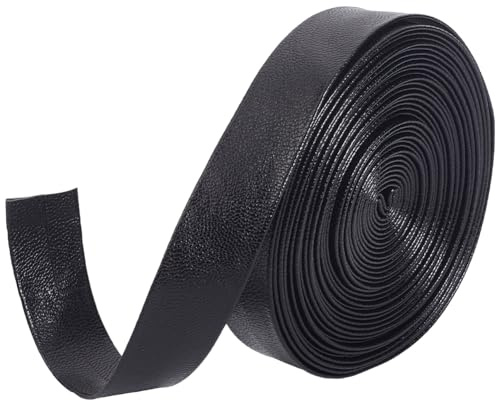 GORGECRAFT Schwarze PU Lederriemen 5 m X 20mm Lederbesatzband Umklappbare Lederstreifen 1mm Dicke Lammfellstruktur PU Kunstleder Flache Lederschnur Zum Selbernähen Basteln Schmuckmachen