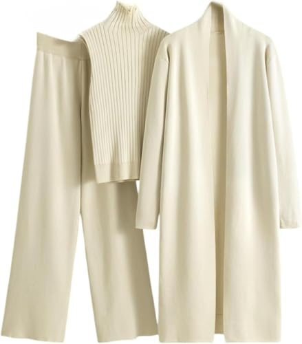 WANAHTON Damen 3-teilig Strickanzug: Pullover, Strickjacke, Strickhose - Elegant, Cozy Knit Set, Lounge Wear - Frauen Set (Farbe 4, Einheitsgröße)