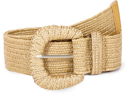 JasGood Stroh Geflochten Elastischer Gürtel für Damen Breiter Taillengürtel Rattan Gewebter Boho Gürtel für Kleider