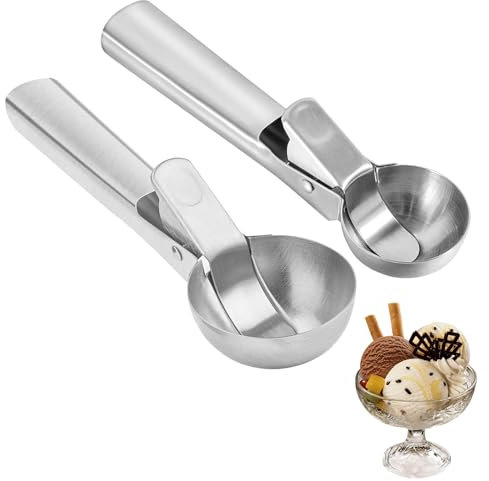 2 Stück Eisportionierer,Eislöffel Portionierer,Eislöffel,Eisportionierer Edelstahl,Eis Portionierer,Eiskugelportionierer,Eislöffel Mit Auswerfer Für Eiskugeln,Melone,Fleischbällchen,Obst Und Teig