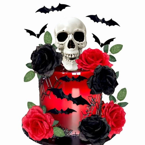 29 pièces décoration gothique noir et rouge pour gâteau tête de mort style macabre fête d anniversaire thème halloween