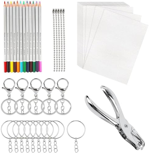 iPobie 53 Stück Schrumpffolien Set,Schrumpffolie zum Bemalen,Schrumpffolie SetSchlüsselbundzubehör,Buntstifte,Locher Schrumpffolie Set für Kinder,DIY Handwerk Dekorationen