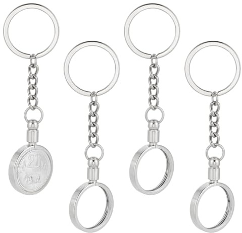 FINGERINSPIRE 4PCS Coin Holder Keychain 48MM Round Platinum Medallion Holder Alloy Key Ring for Challenge Coins Collectible Tokens Commemorative Medals Custom Medallions Souvenirs