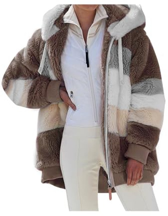 Générique Sweat Polaire Femme Chaude Zippée Veste à Capuche Manteau Cardigan Teddy d'hiver Grande Taille Manche Longue Sweatshirt Hiver Sherpa Manches Longues Blouson Casual Confortable Outerwear