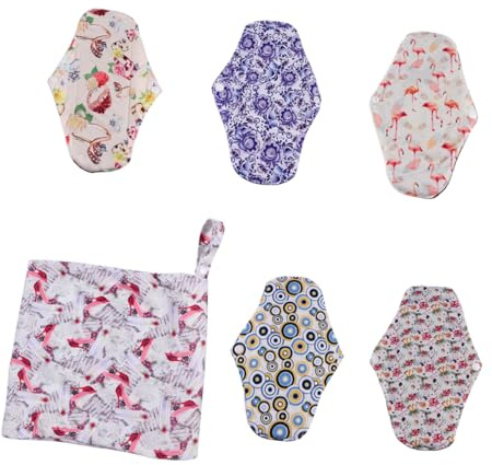 Ipetboom Waschbare Damenbinden Wiederverwendbar mit Beutel aus Bambuskohle 5 Stück Zufälliger Stil Atmungsaktiv Hautfreundlich Saugfähige Stoffbinden für Menstruation und Inkontinenz