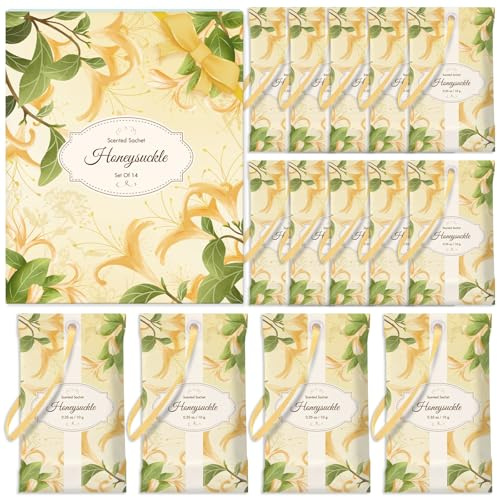 STRN Scented Sachets for Drawer and Closet, Honeysuckle Scent Long-Lasting Sachets, 14 Packs for Home Fragrance, Small Space Air Freshener for Wardrobes
