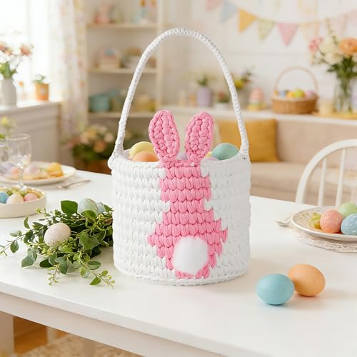 Tidelit Osterhasenkorb, Essentials, Geschenkkörbe Osternester für Kinder Häkeln Osterkorb Kinder Ostern Geschenke Osternester Zum Befüllen Osterkorb mit Henkel Osterkörbchen Ostern Korb (Rosa)