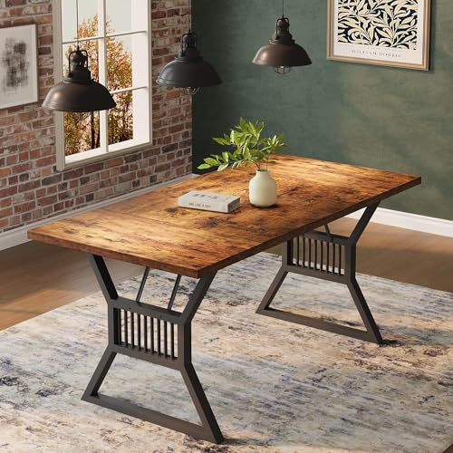 Thaookte Esstisch Rechteckiger Küchentisch Für 6–8 Personen, Esszimmertisch Mit Stahl Metallgestell & Holz Tischplatte Für Esszimmer, Küche, Wohnzimmer, 180 x 75 x 75 cm