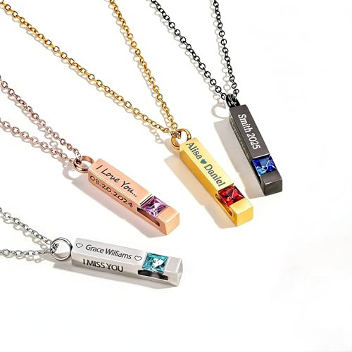 Personalisierte Halskette mit Urne für Asche, 1–4 Seiten graviert, mit Geburtsstein, individuellem Namen, Tierurnen-Schmuck für Hunde und Katzen, Andenken-Anhänger,Gedenkgeschenk für Frauen und Männer