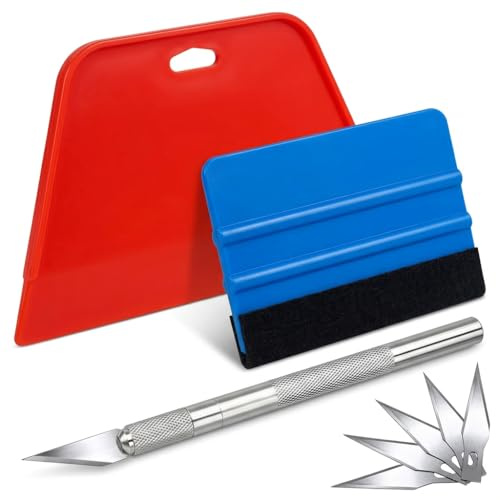 Wallpaper Smoothing Tool Kit, 8 Pcs Vinyl Wrap Squeegee Set | Felt edge squeegee prevents scratches,Includes precision cutter & blades,Ideal for window film & contact paper