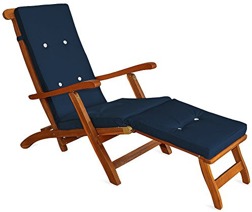 Detex® Liegenauflagen Leinenoptik 8 Knöpfe Rückhalteband Auflagen Liege Polster Kissen Liegestuhl Blau