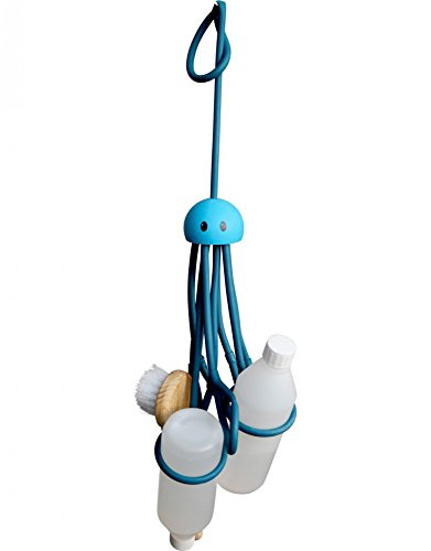 Formverket Octopus Shampoohalter, Duschgelhalter ohne Bohren, Oktopus zum Hängen mit 9 verstellbaren Schlaufen aus Latex, blau