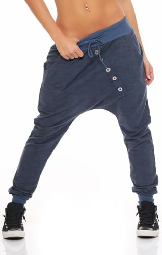 Malito Donna Pantaloni Sweatpants Baggy Chiusura con Bottoni 7398 (Blu)