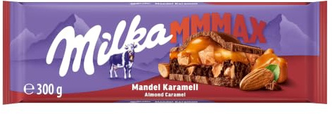 Milka MMMAX Mandel Karamell – Alpenmilch-Schokolade mit Mandel-Kakaocrème, Karamell und karamellisierten Mandeln – 300 g