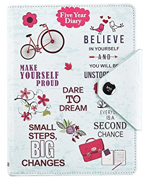 5 Jahre Tagebuch Organizer – Undatierter Tagesplaner Tagebuch – Druckknopfverschluss – A5 Schreibpapier – Kunstleder inspirierende Slogan Art Cover von Arpan (hellblau)