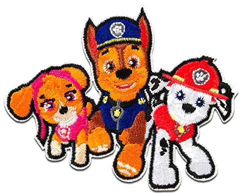 Mono-Quick Paw Patrol Chase Marshall Skye Aufnäher zum Aufbügeln 6,1 x 7,5 cm Bügelbild für Kinder mit Superhunde Hund Welpen Fan, Bügelpatch Patches Bügelflicken Geschenk