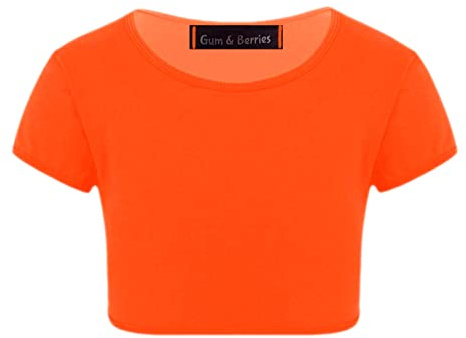Tops Cortos de Manga Corta Lisos Fluorescentes de neón para niñas, Camiseta para niños, Ropa de Baile, Vestido Elegante de Gimnasia Naranja neón 9-10 Años
