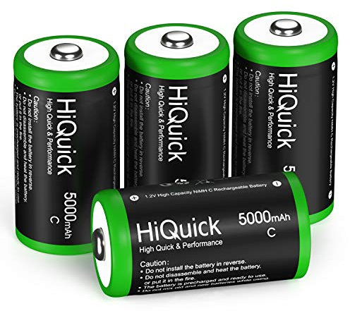 HiQuick Baby C Akku, NI-MH wiederaufladbare C Akku, Hohe Kapazität 5000mAh, 1200 Zyklen Aufladen, 1.2V Typ C Batterie (4er Pack)