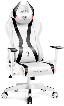Diablo Gaming Stuhl X-Horn 2.0 Bürostuhl Gamer Chair Schreibtischstuhl 3D Armlehnen Ergonomisches Design Nacken/- Lendenkissen Kunstleder Wippfunktion Weiß Normal (L) | PC Gaming Stuhl, Bürostuhl, Kunstleder, 3D-Armlehnen, Kopfstütze, Lendenwirbelstütze, neigbare Rückenlehne, L