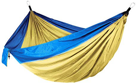 Surwin Aufhängung Hängematte mit Gestell Haken, Hängematte Outdoor Atmungsaktiv Schnelltrocknendes, Entspannung Hängesessel Tragbare mit Tragetasche für Terrasse Hof Garten (Gelb/Blau)