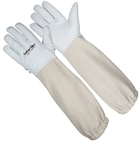 Safta Premium Quality Cow Hide Beekeeping Gloves, Beekeeper Gloves for Professionals, Long Sleeves, Elastic Cuffs Sting Proof, Light Thorn Proof Gardening Work Gloves (XL, Yellow)