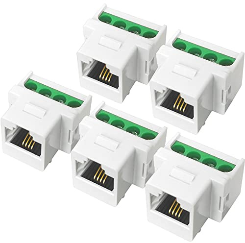 NECABLES 5Pack RJ11 Screw Jack CAT3 Telephone Keystone Jack with Screw Terminal on Breakout Board 4 Screws to RJ11 6P4C Female White