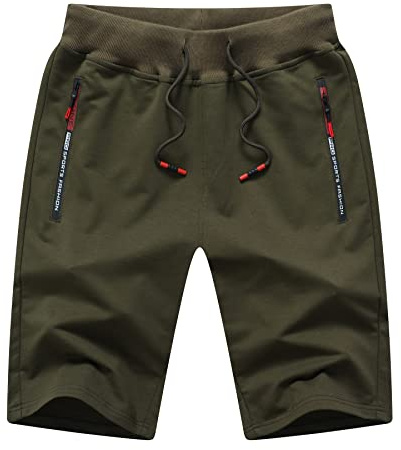 Tansozer Herr Shorts Korta Byxor Herr Träningsshorts Sportshorts för Utomhusaktiviteter Löparshorts för män Sommar Bermudashorts Herr Gymshorts med Blixtlåsfickor Grönt04 2XL