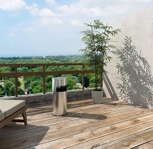 HUOLE Papelera-Basurero con Cenicero de Pie, Cubo Interior Extraíble, Cubo de Basura de Acero Exterior para la Oficina, el Hotel y el Jardín (Plata-1PC)
