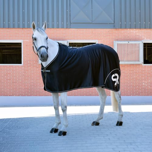 Sunride Abschwitzdecke für Pferde (Boston) aus Softshell mit Fleece - schnelltrocknend, reflektierend und schmutzabweisend (165 cm, schwarz)