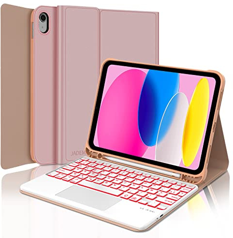 JADEMALL Clavier avec Trackpad pour iPad A16 11/10eme Generation 10.9 2022/11 2025, AZERTY Clavier avec Pavé Tactile pour iPad 10/11 Generation, Détachable sans Fil Clavier avec Porte-Crayon, Rose