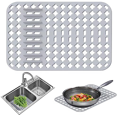 Towviy Tappetino Lavandino, Tappetino in Silicone per Lavello 40 * 29 cm Tappetino in Silicone Tagliabile per Lavello da Cucina, Grigio