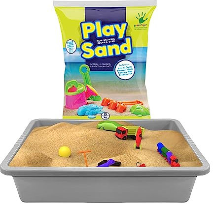 simpa Grey Large Plastic Rectangular Deep Sand Pit Play with 15kg Bag of Play Sand - 13cm (H) x 64cm (L) x 49cm (W)