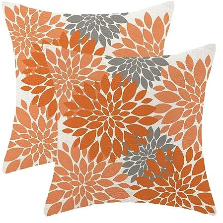 BETGINY Fall Decor Kissenbezüge 50,8 x 50,8 cm, 2 Stück, gebrannte orange Dahlien Blumen Wurfkissenbezüge Geometrie Modern Leinen Bauernhaus für Couch Sofa Sommer Zuhause Outdoor Dekor