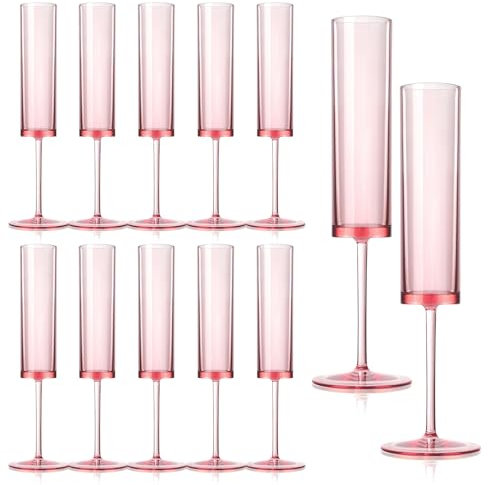 12 copas de champán rosas de 6 onzas, acrílico, reutilizables, copas de tostado de boda, copas de champán cuadradas, copas de vino de novia rosa para fiesta, cumpleaños, Navidad, aniversario, boda